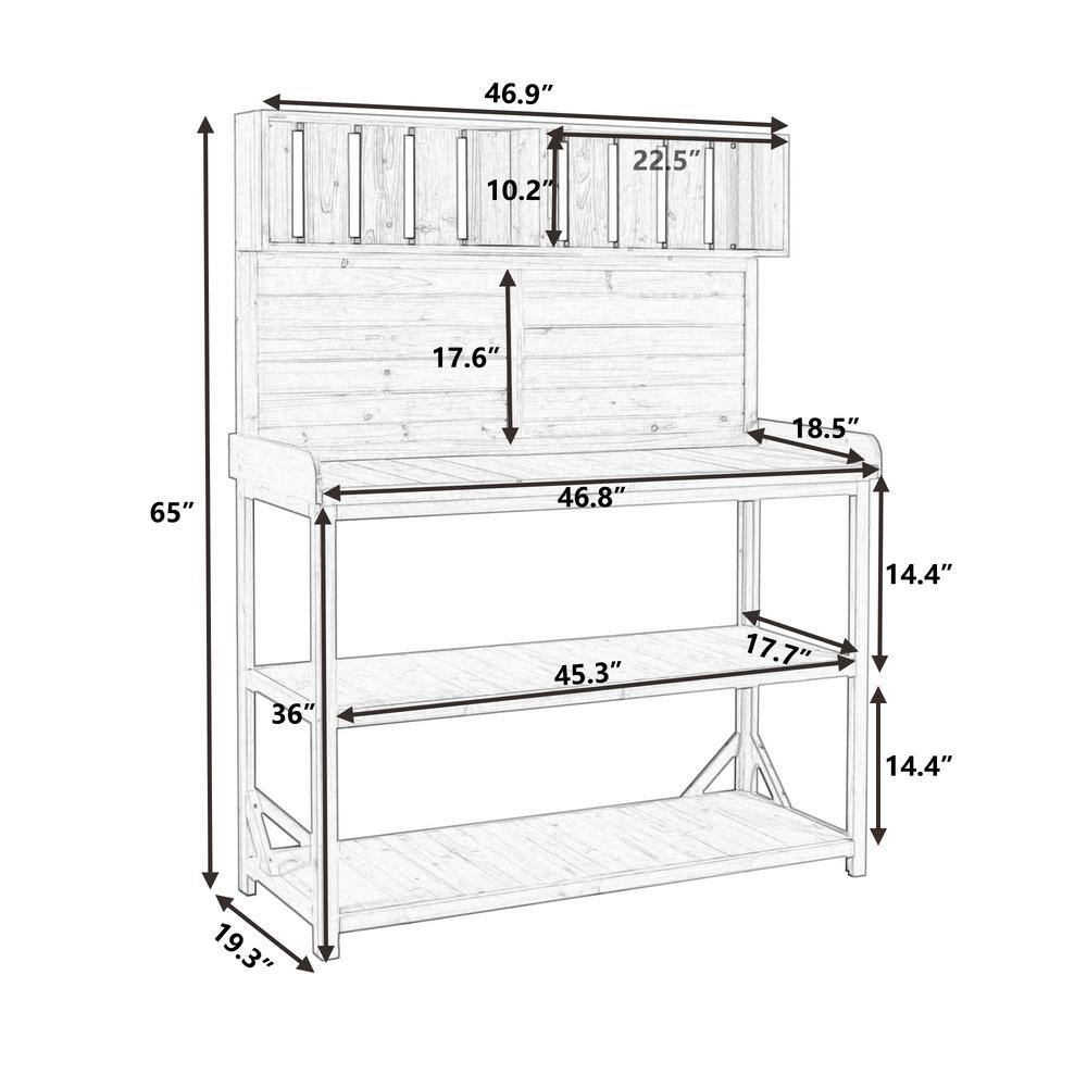 cenadinz 65 in. Large Wooden Farmhouse Rustic Outdoor Potting Bench Table H-WF285323AAF