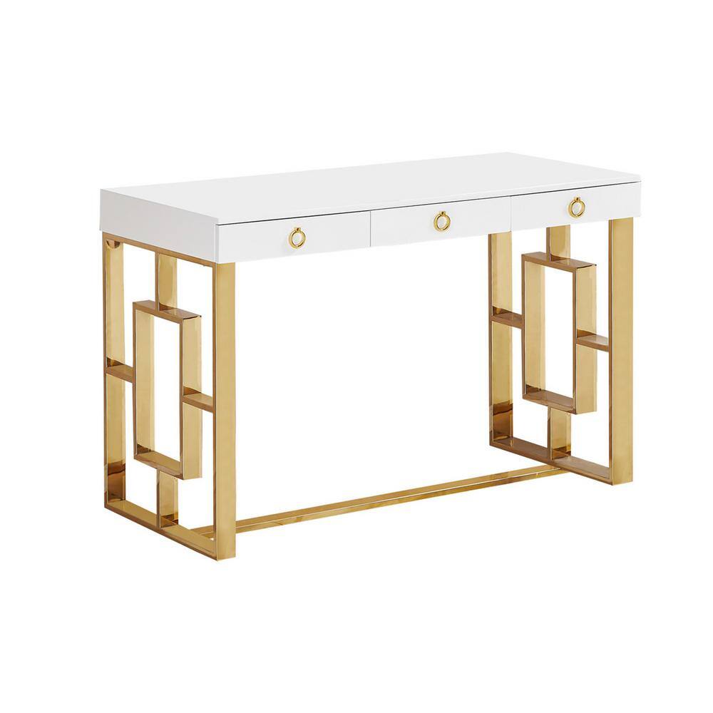 Best Master Furniture 47 in. Rectangular White Modern Computer Desk Gold BA211G