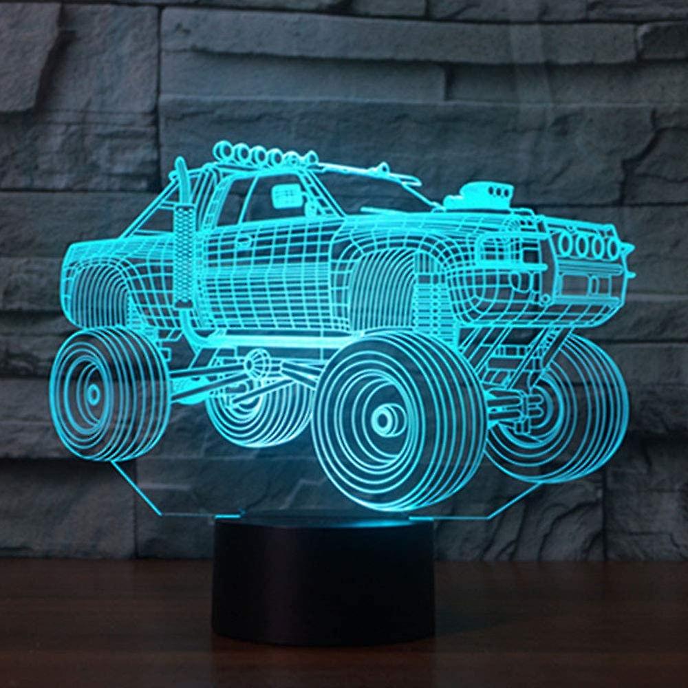 Abstractive 3d Suv Monster Truck Optical Illusion Night Light 7 Color Change Touch Switch Usb Powered Led Halloween Desk Lamp For Holiday Birthday Gif