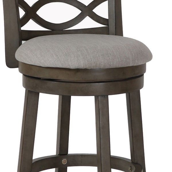 Curved Lattice Back Swivel Counter Stool with Fabric Seat， Antique Gray