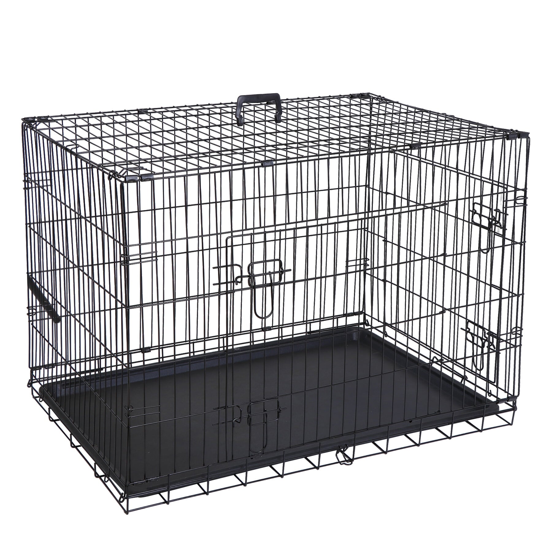 HomGarden 36’’ Foldable Dog Crate Kennel Double Door Steel Dog Cage， Black