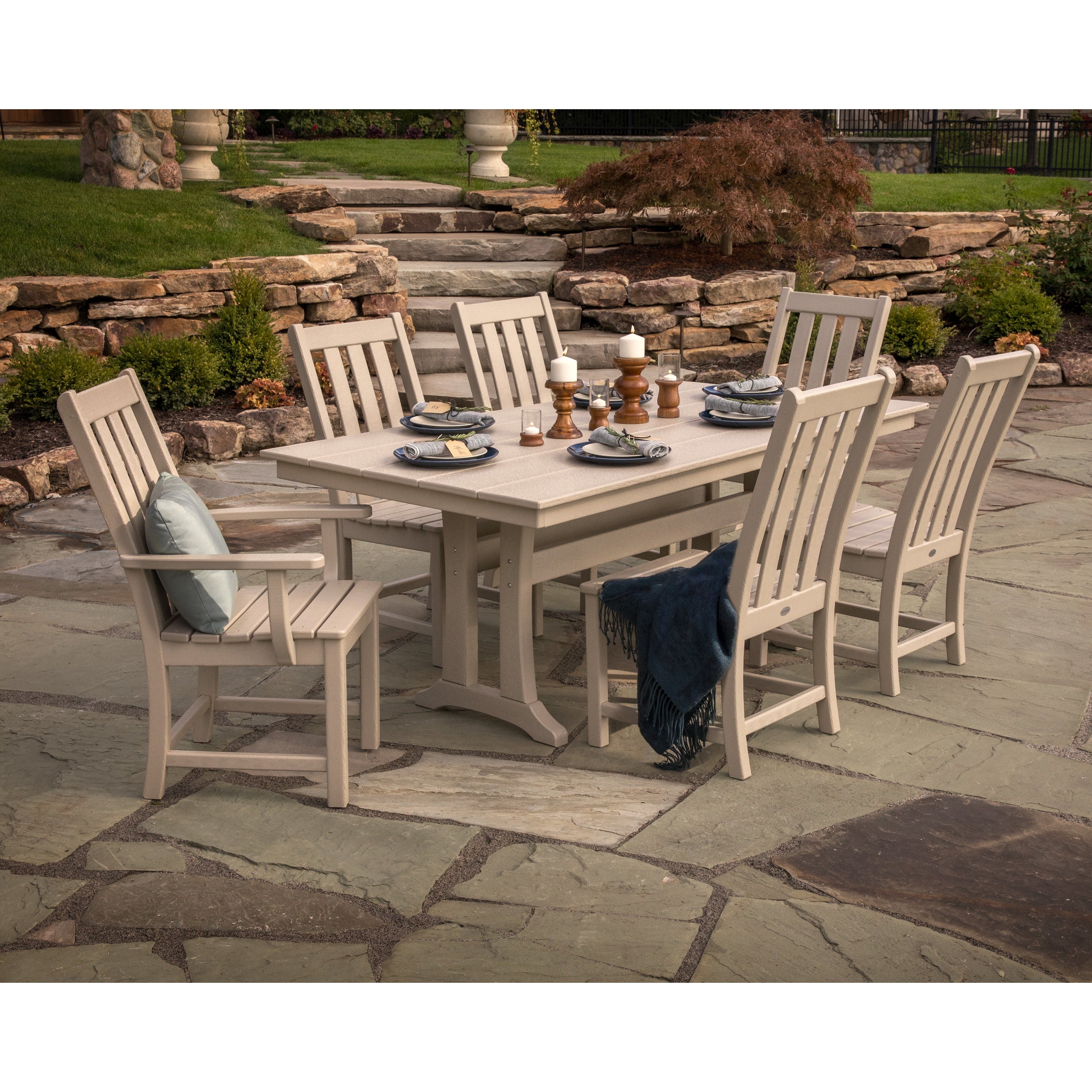 Polywood Vineyard 7pc Dining Set Farmhouse Style with Trestle Legs