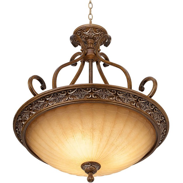 Wide Rustic Champagne Bowl Shade 3 light Fixture For Dining Room Kitchen Island