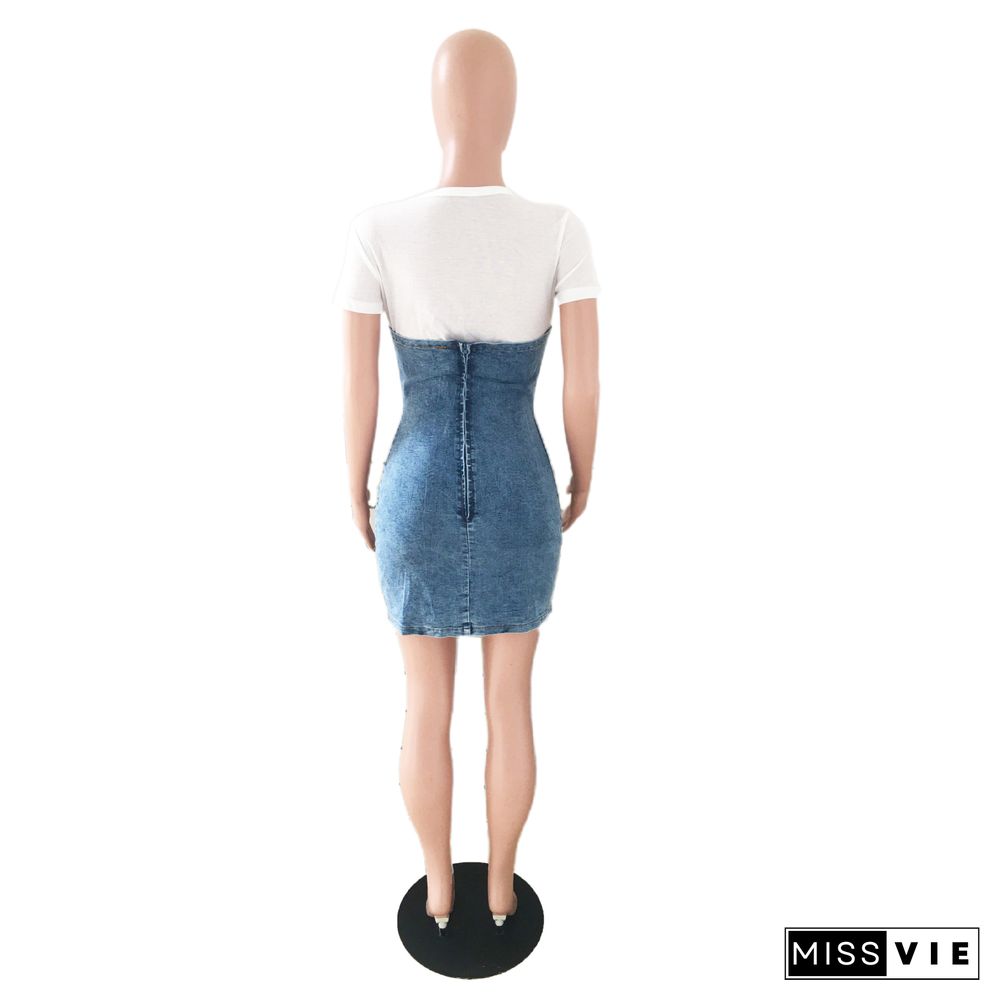 Sexy Side Hole Suspenders Fake Two-Piece Denim Dress