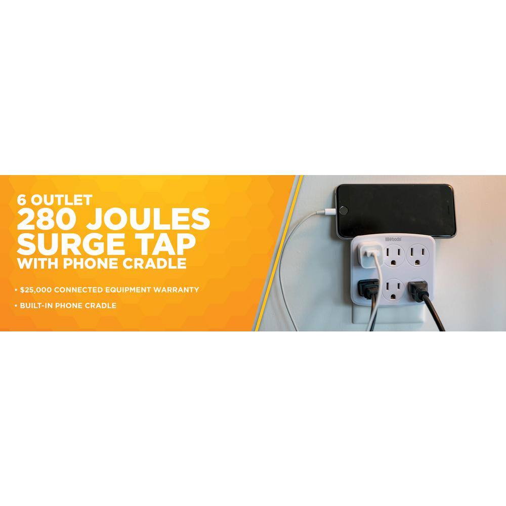 Woods 6- Outlet Surge Tap with Phone Cradle 41197