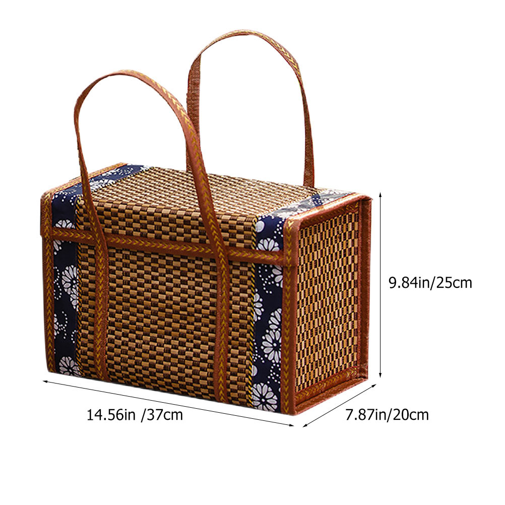 Homemaxs Basket Picnic Wovenwickerstorage Baskets Folding Fruit Market Rattan Basket Foldable Empty Camping Bag Handles Shopping