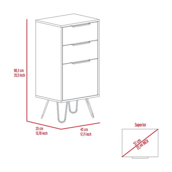 Modern Style 3-Drawers Dresser， Storage Cabinet with 4 Hairpin Legs， Chest Organizer for Bedroom， Living Room， Hallway - - 37828132