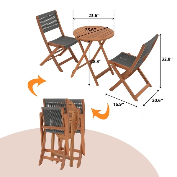 3piece Folding Wood Patio Bistro Set