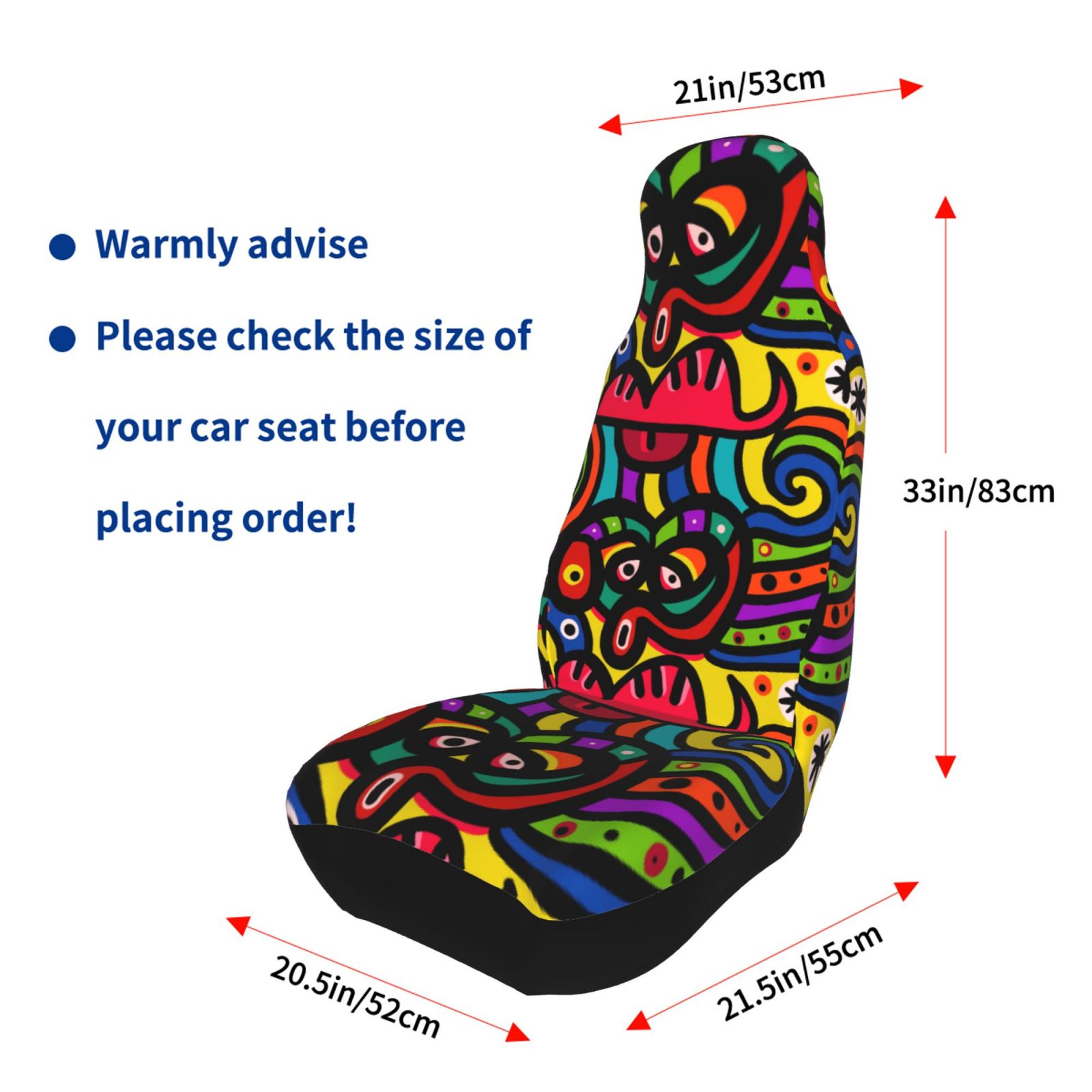 TEQUAN Front Seat Covers， Cartoon Colourful Face Doodle Pattern 2 Piece Car Seat Cover Fit Most Car SUV Truck Van