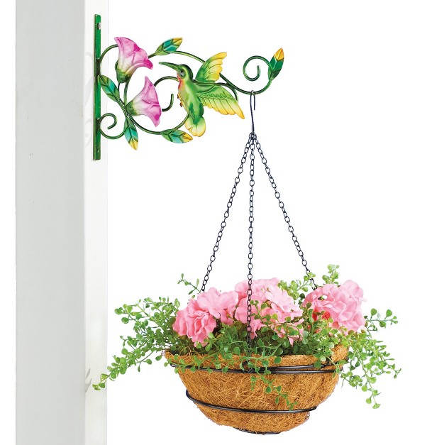 Collections Etc Hummingbird Floral Wall Bracket With Hanging Basket Planter 8 X 8 X 15