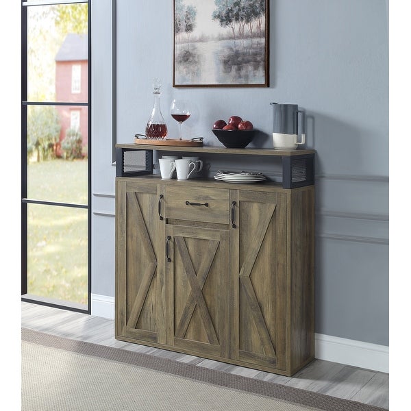 Wood Server Sideboard Kitchen Buffet with Storage in Rustic Oak Finish