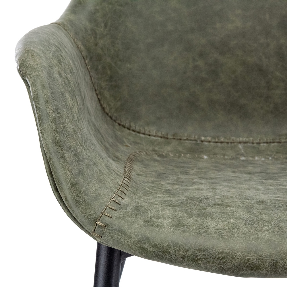 LeisureMod Markley Dining Arm Chair With Metal Legs   Olive Green   24.5\