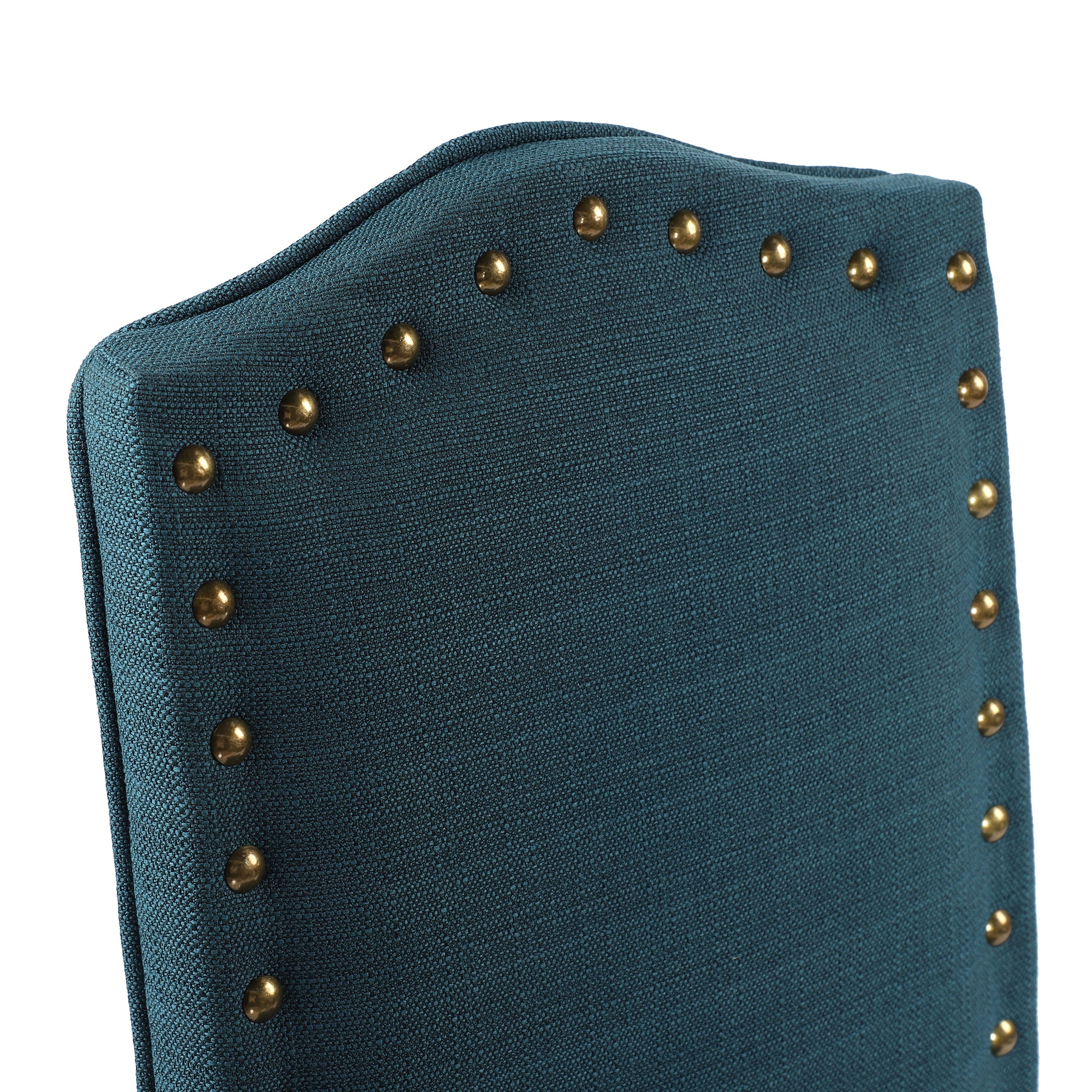 High Back Fabric Upholstered Dining Chairs with Nailhead Trim， Blue， Set of 2