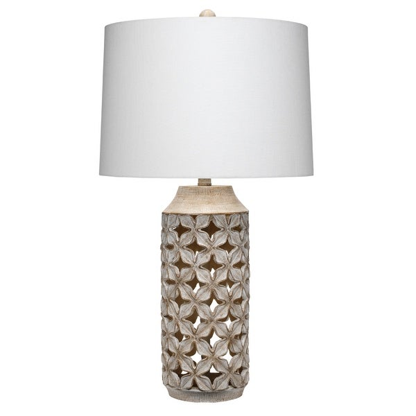 Alden Décor Collins Resin Treillage Table Lamp， White Wash