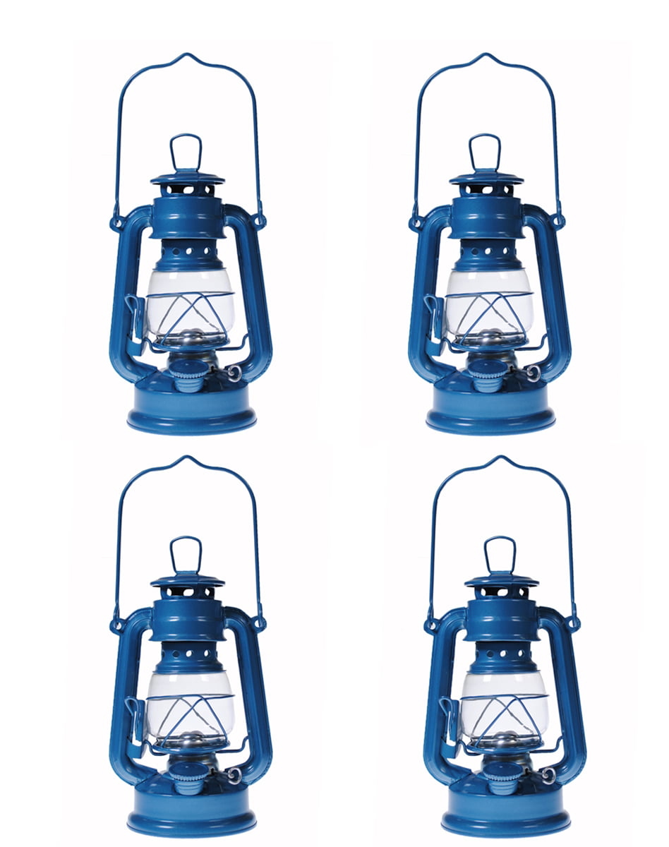 Lot of 4 - Hurricane Kerosene Oil Lantern Emergency Hanging Light Lamp - Blue - 8 Inch