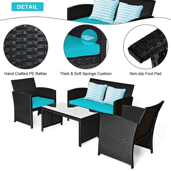 Costway 8PCS Patio Rattan Furniture Conversation Set Cushion Sofa