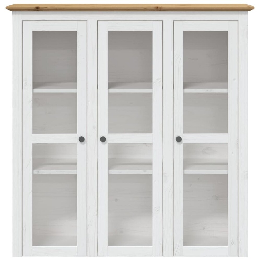 vidaXL Cabinet with Glass Doors BODO White Solid Wood Pine   45.5\