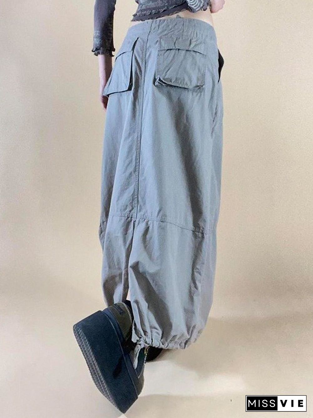 Size Friendly Drawstring Parachute Long Cargo Skirt