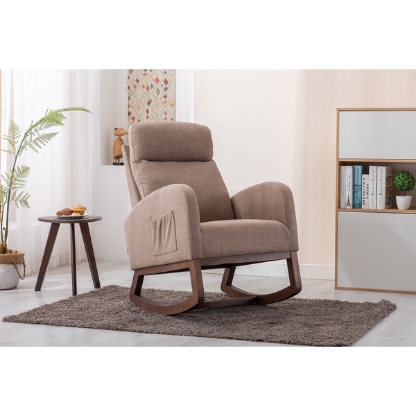 Modern Fabric Tall Back Accent Chair Rocker Chair Upholstered Armchair with Side Pockets， Leisure Single Sofa for Living Room