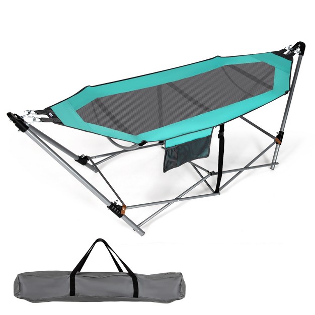 Tangkula Portable Folding Hammock Free Standing Hammock W Stand folds amp carrying Bag amp anti slip Buckle amp storage Pocket