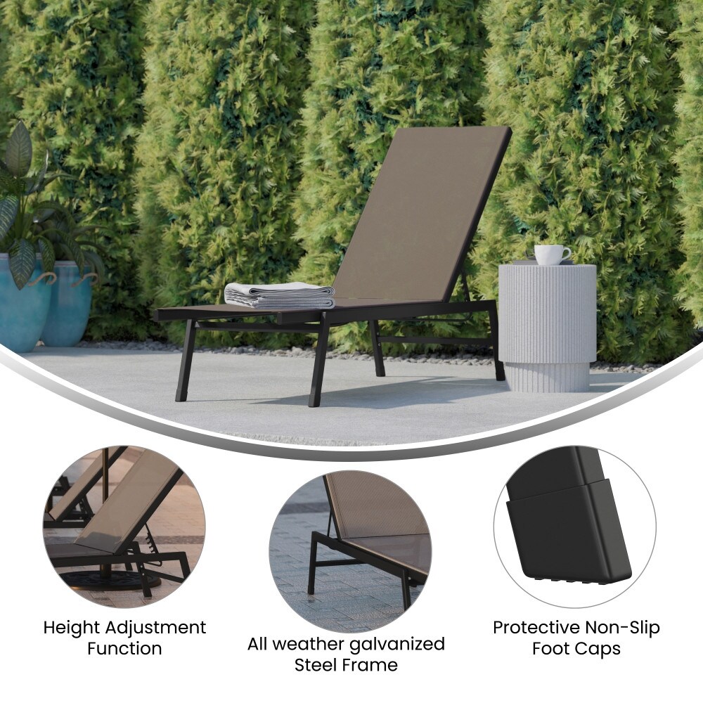 Weather Textilene Adjustable Chaise Lounge Chair with Arms