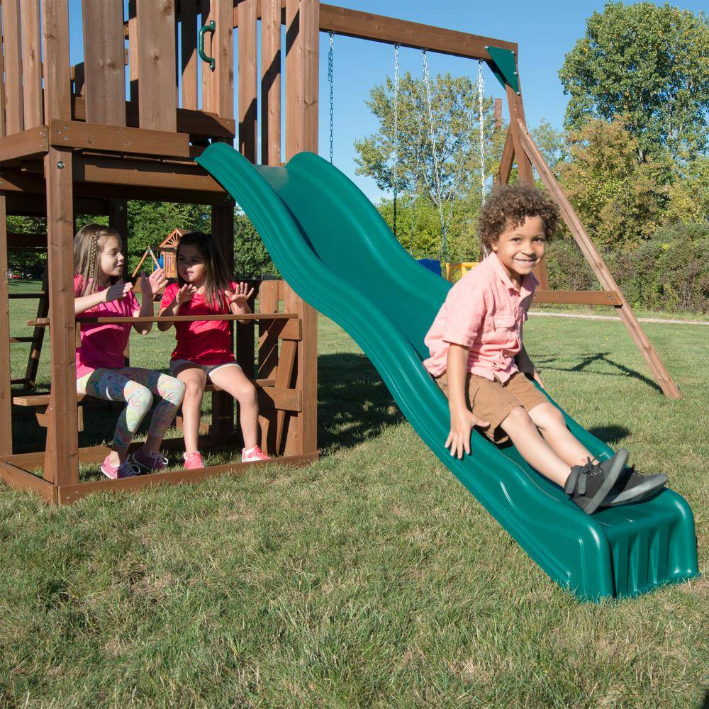 Swing-N-Slide Playsets Tellico Terrace Ready-To-Assemble Wooden Outdoor Playset with 2 slides Rock Wall Tarp Roof and Swing Set Accessories WS 8359