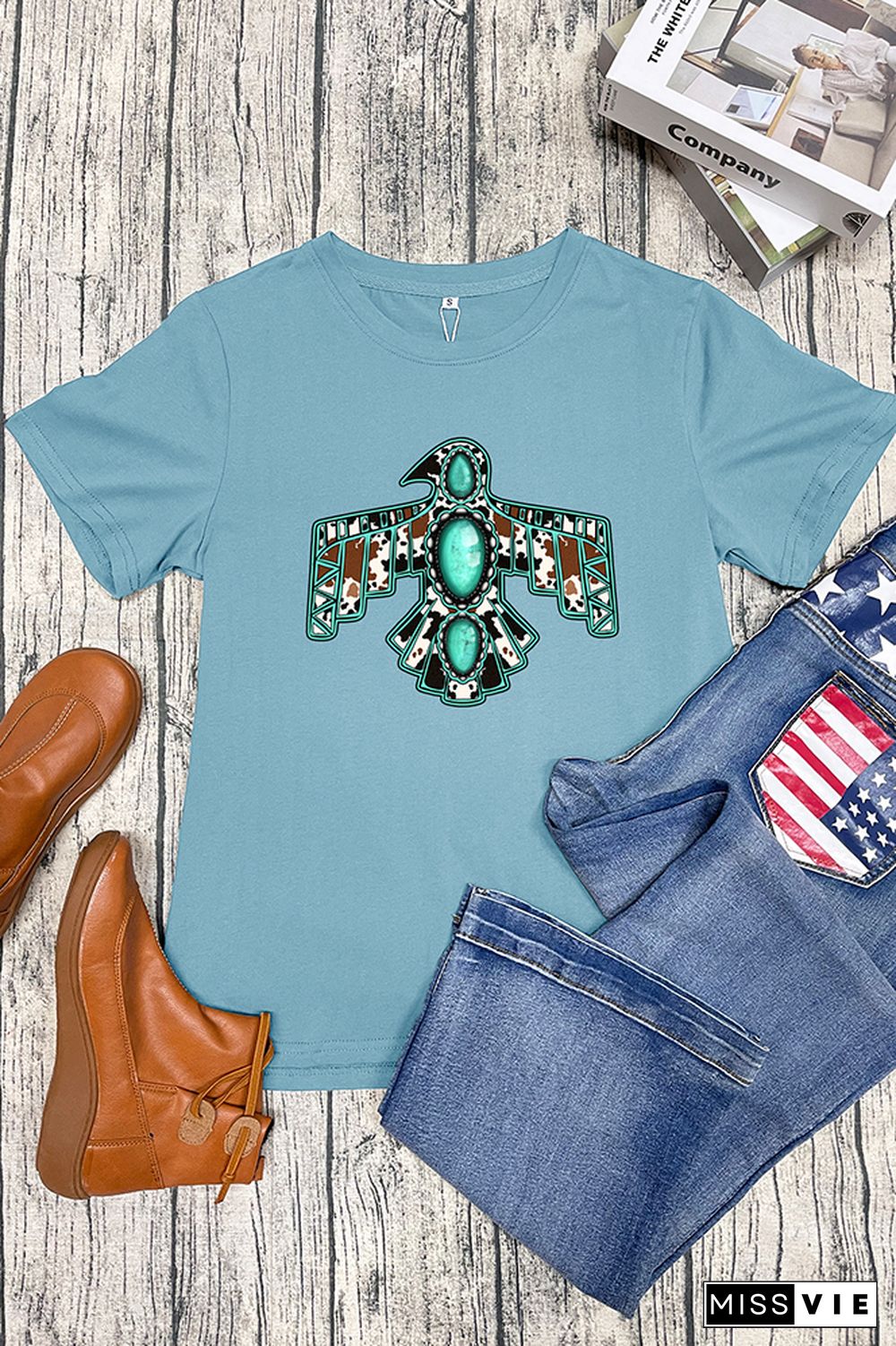 Cowhide Turquoise Thunderbird Graphic T-Shirt Wholesale