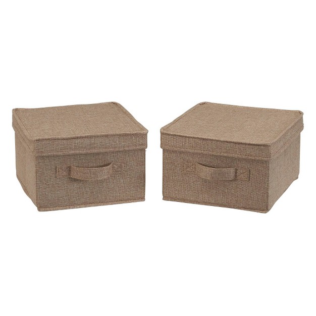 Household Essentials Set Of 2 Medium Storage Boxes With Lids Latte Linen