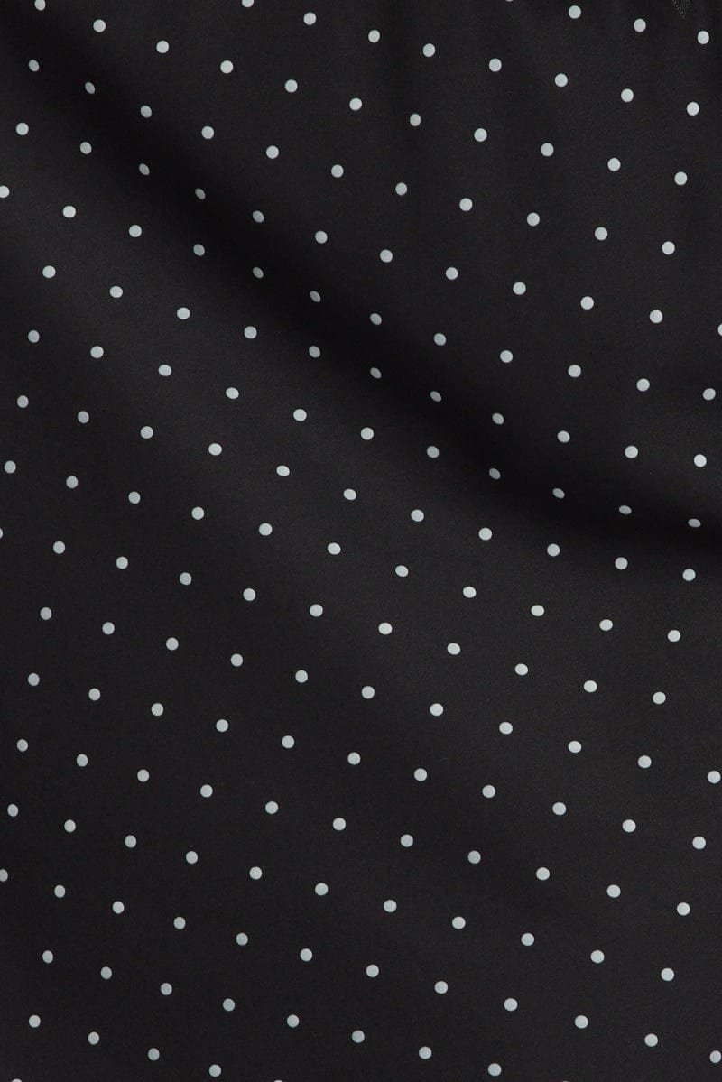 Black Polka Dot Mini Slip Skirt Elastic Waist Picot Trim Bias Cut