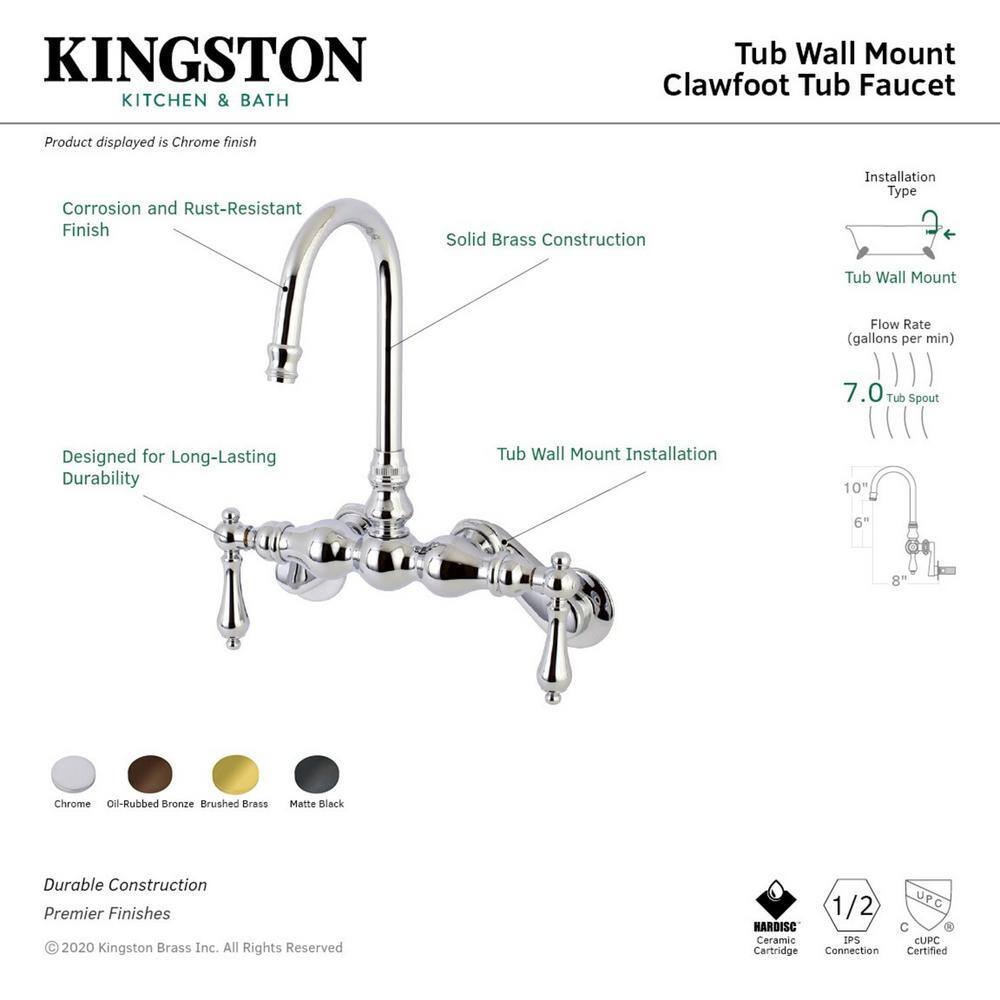 Kingston Brass Vintage 2-Handle Adjustable Center Wall Mount Claw Foot Tub Faucet in Brushed Brass HAE81T7