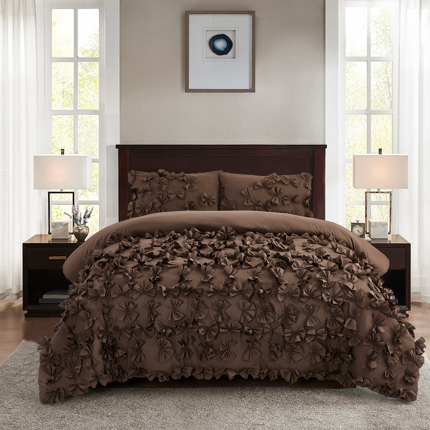 3 Piece Gray Burrterfly Flower Applique Collection Comforter Set