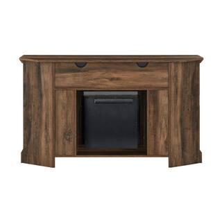 Welwick Designs 54 in. Reclaimed Barnwood Transitional Grooved Door Fireplace TV Stand Fits TVs up to 60 in. HD9077