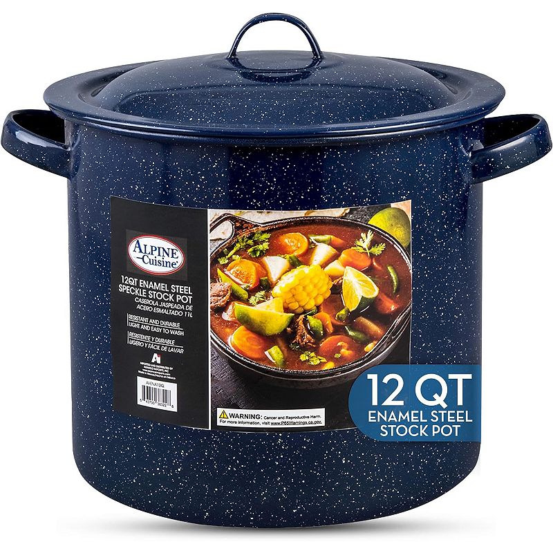 Alpine Cuisine Enamel Steel Dark Blue Speckle Stock Pot 12qt With Lid， Healthy Cookware  Stockpots