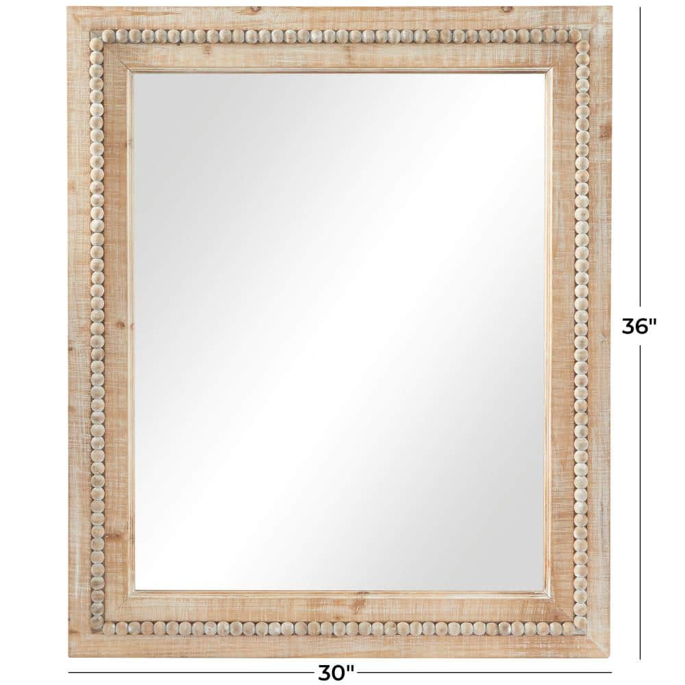 Litton Lane 36 in. x 30 in. Distressed Rectangle Framed Brown Wall Mirror with Beaded Detailing 043265