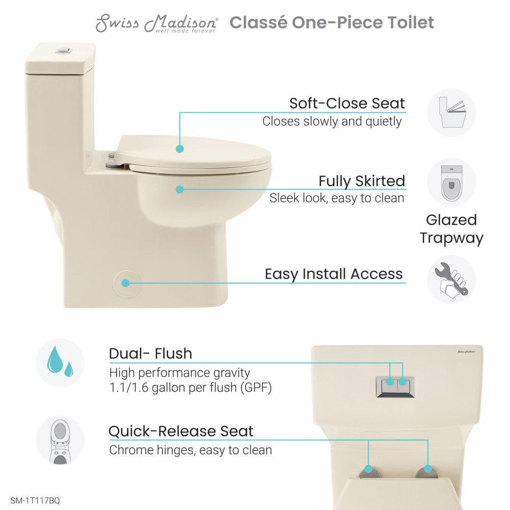 Swiss Madison Classe 1Piece 1116 GPF Dual Flush Elongated Toilet in Bisque Seat Included