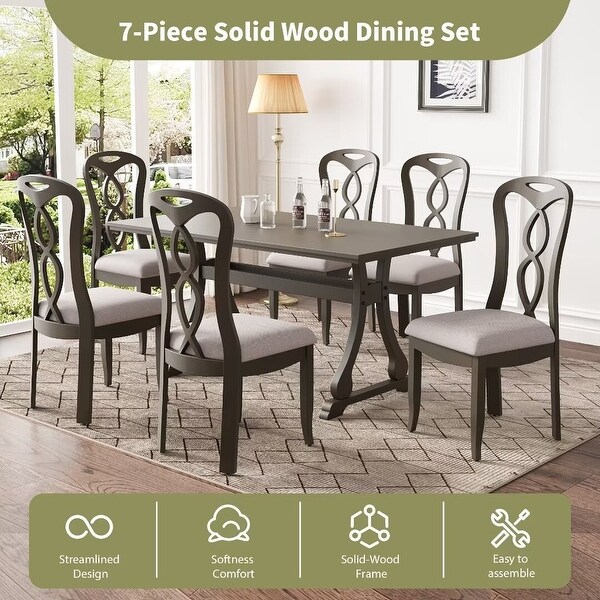 Trestle Dining Table Set with Upholstered Dining Chairs，Smooth Backs