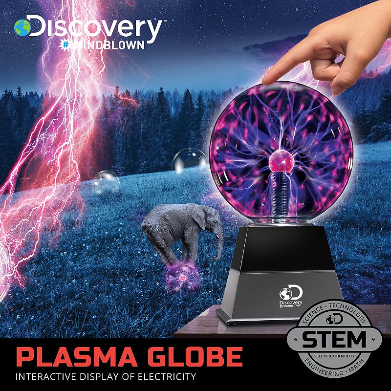 Discovery Kids 6 Plasma Globe Lamp with Interactive Electric Touch and Sound Sensitive Lightning and Tesla Coil， Includes AC Adapter