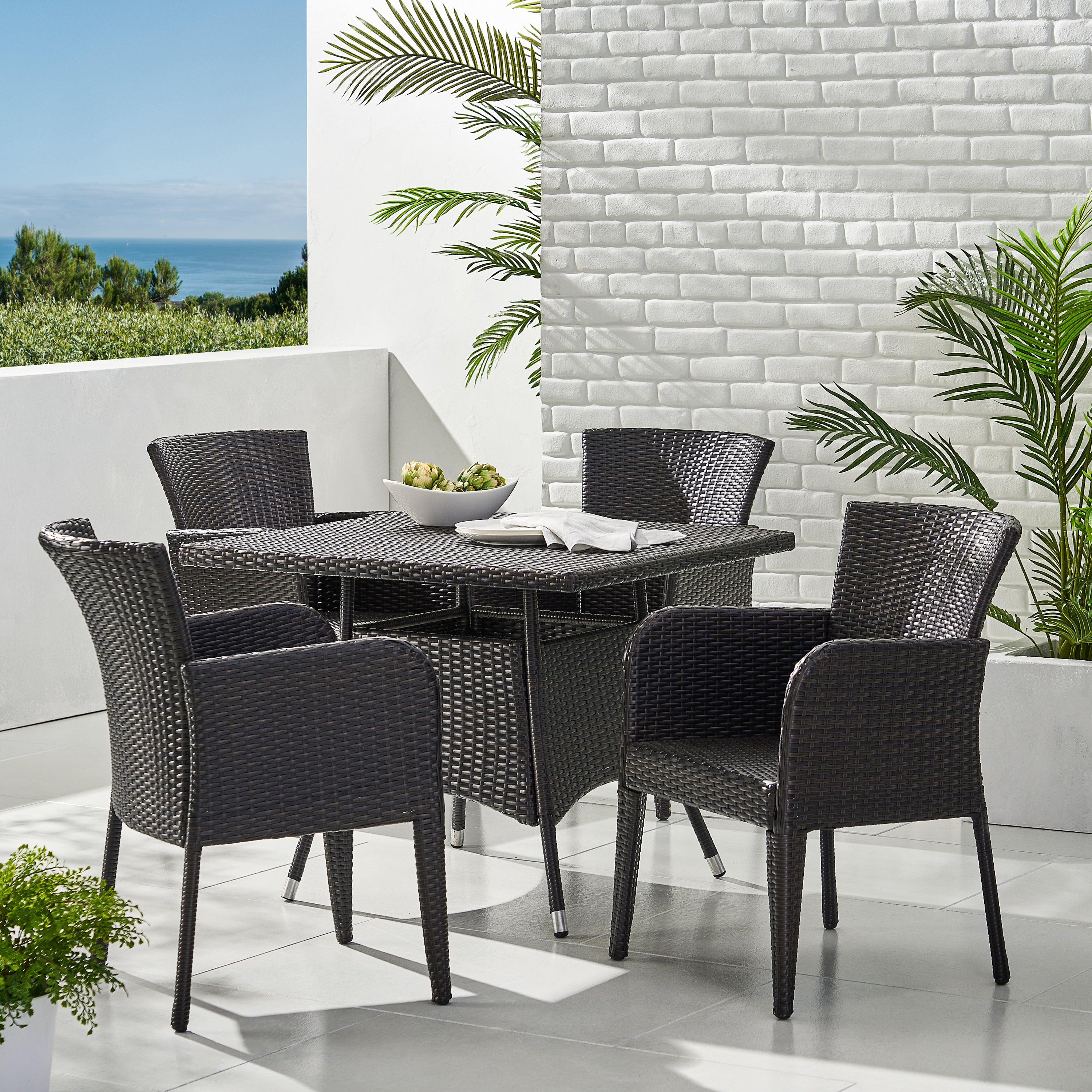 Clinton Outdoor 5-piece Brown Wicker Dining Set