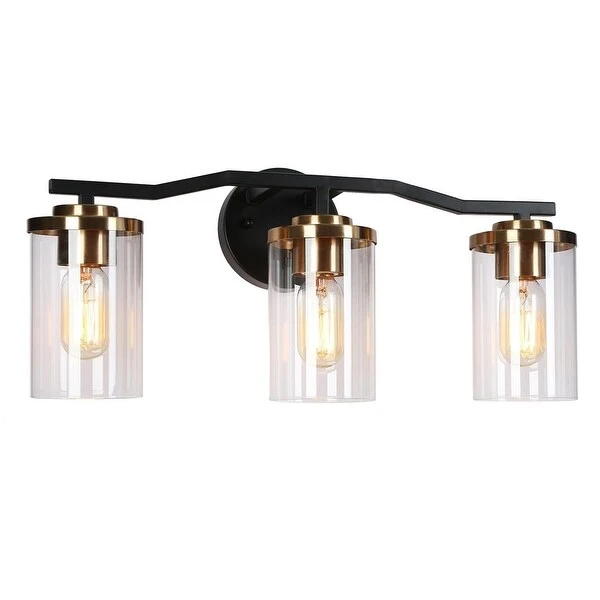 Modern Farmhouse Black Gold 3-Light Bathroom Vanity Lights Cylinder Glass Wall Sconces - 21