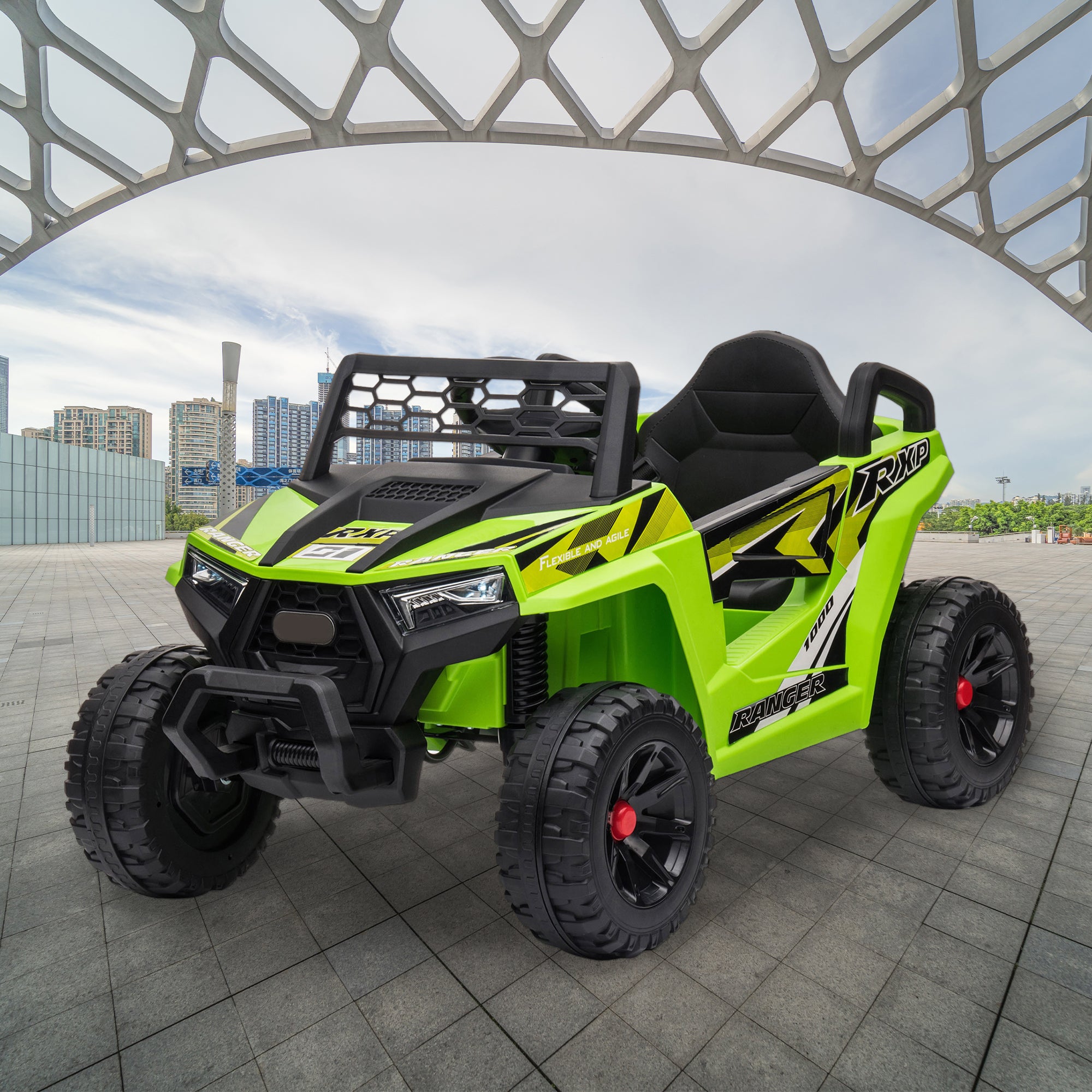 12 V ATV Quad Powered Ride-On for 3 to 6 Years Old, Kids Battery Powered Electric Vehicle with LED Lights-Green