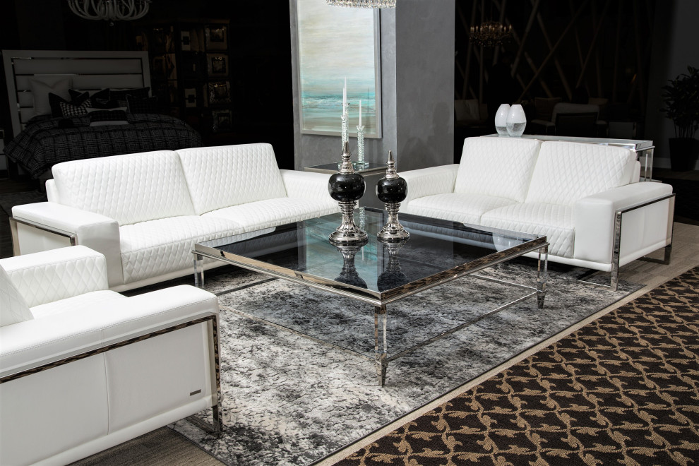 Mia Bella Gianna Leather Loveseat  Stainless Steel   Contemporary   Loveseats   by Michael Amini  Houzz