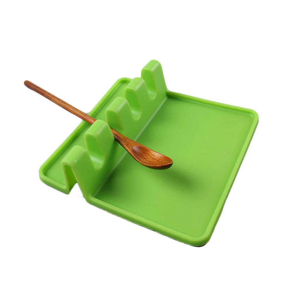 Kitchen Ladle Holder Mat Silicone Spoon Rest Pad Cooking Shelf Stand Tool Green