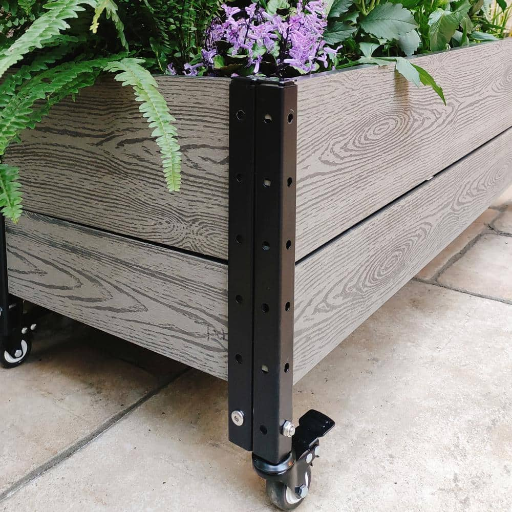 EverBloom 19 in. D x 17 in. H x 45 in. W Grey and Black Composite Board and Steel Mobile Deckside Planter Box Raised Garden Bed K2110G