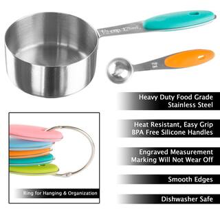 Classic Cuisine 10-Piece Stainless Steel with Silicone Measuring Cups and Spoons Set HW031030