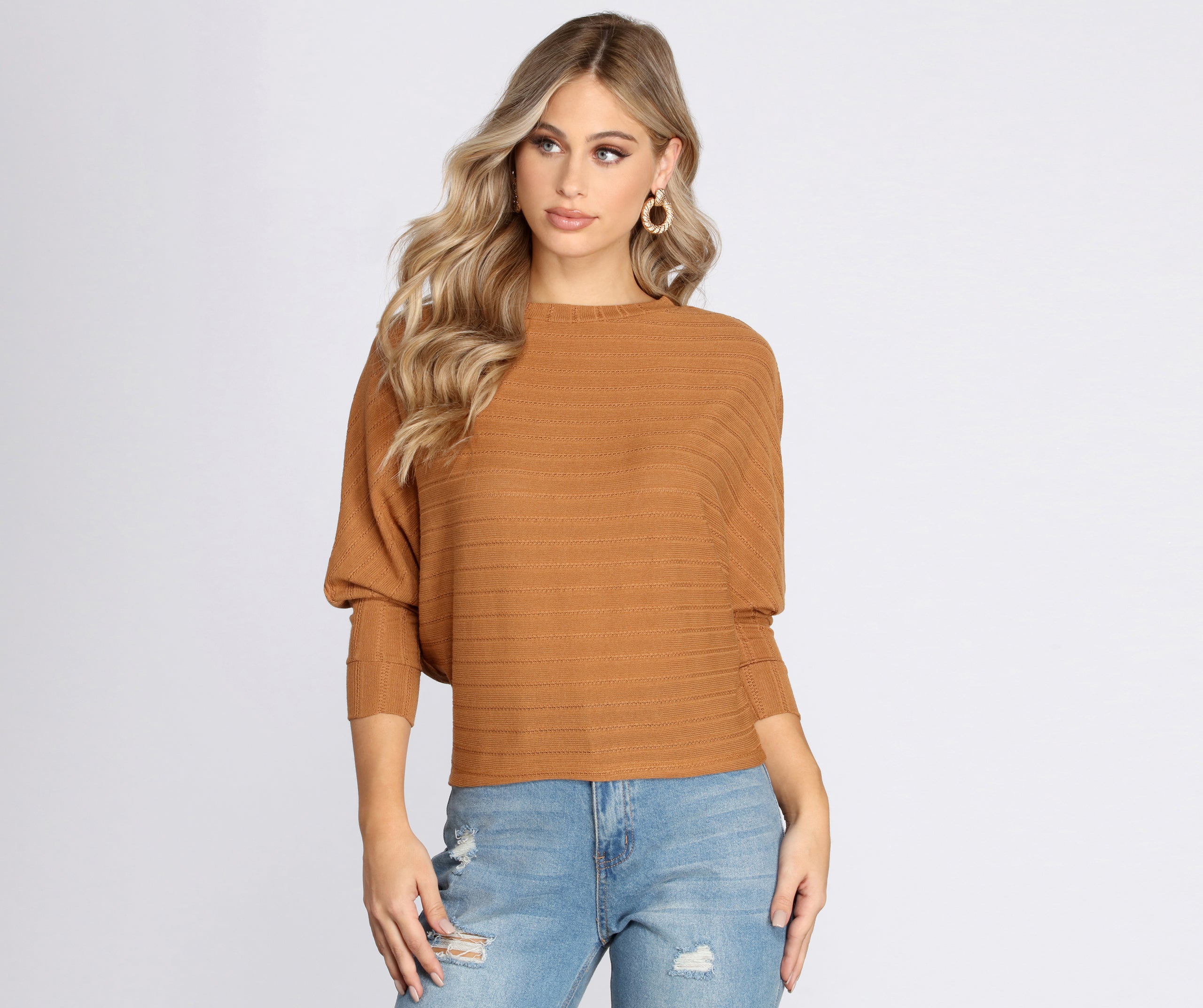 Ribbed Knit Dolman Sleeve Top