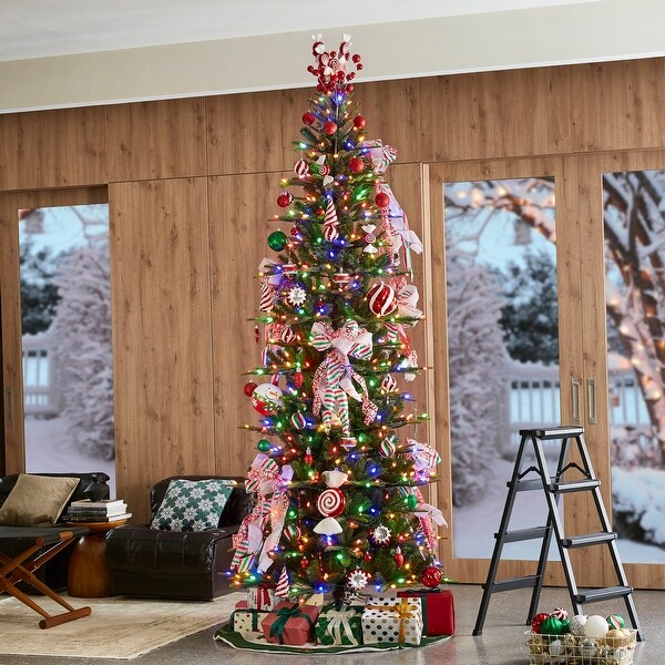 Glitzhome 7.5ft/9ft PreLit Evergreen Slim Fir Artificial Christmas Tree With Strawberry Lights