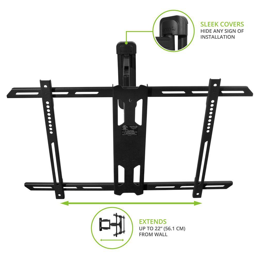 KANTO Full Motion Single Stud TV Wall Mount with Cable Management for 37 in. - 60 in. TVs in Black PS350