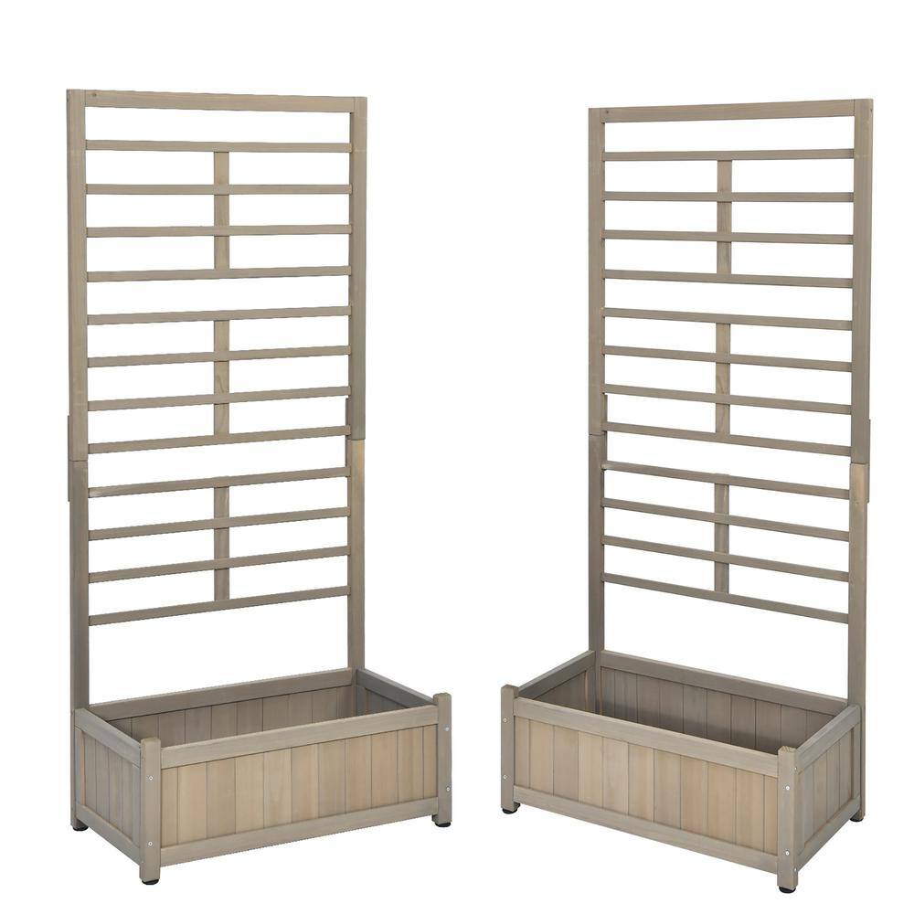 Costway 68 in. Grey Wood Planter Box with Trellis Raised Garden Bed for Climbing Plant (2-Piece) 2*GT3638