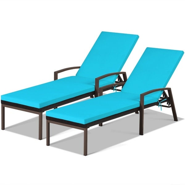 2 pcs Patio Rattan Adjustable Back Lounge Chair - 76