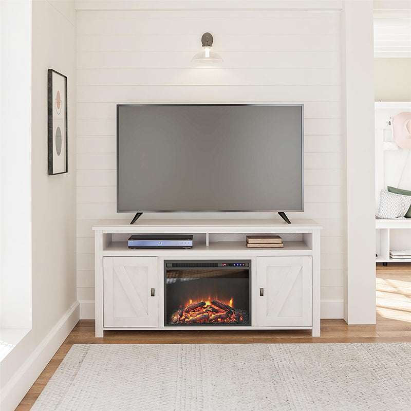 Woven Paths Scandi Farmhouse Electric Fireplace TV Console for TVs up to 60", Ivory Oak